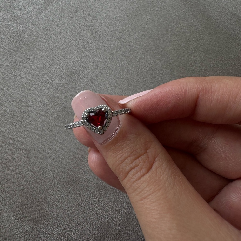 Heart-Shaped Silver and Red Gemstone Ring